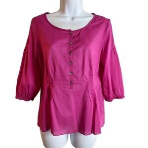 J. Jill Women's Peplum Top Size XS Pink 1/4 Button 3/4 Sleeve Lightweight Blouse